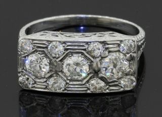 Antique Heavy 18k Wg 1.  37ctw Vs Diamond Cluster Filigree Floral Cocktail Ring