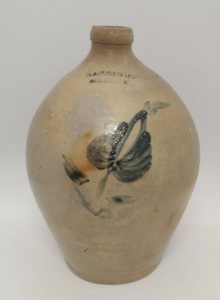 Antique 1 Gallon Jug L & B Chase,  Somerset Ma Salt Glaze Stoneware Pottery