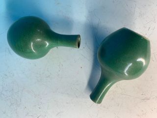 PAIR SMALL CHINESE CRACKLE GREEN GLAZED ANTIQUE BOTTLE VAESS 5