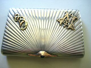 Antique Imperial Russian Silver & Gold Monogrammed Cigarette Case,  Fully Marked