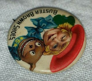 ANTIQUE CELLULOID PINBACK BUTTON BUSTER BROWN TIGE SHOES VINTAGE CLOTHING OLD 2
