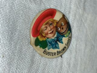 ANTIQUE CELLULOID PINBACK BUTTON BUSTER BROWN TIGE SHOES VINTAGE CLOTHING OLD 3