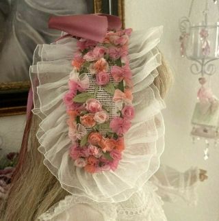 Silk & Chiffon Ombre Roses & Bows Head Piece Hat For Antique French German Doll