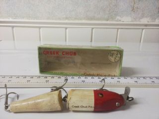 VERY RARE VINTAGE WOODEN CREEK CHUB - - JOINTED PIKIE MINNOW - PIKE FISHING LURE 2