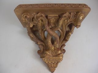 Large Ornate Chinese Chippendale Gold Gilt Wood Hand Carved Wall Bracket Shelf