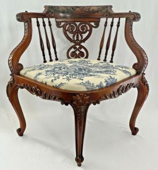Antique Colonial Revival Hand Carved Corner Chair.  Refinished.  Solid & Sturdy
