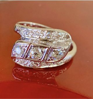 Certified Art Deco14k White Gold F - G/vs Old Mine.  65ct Natural Diamond Ring 7.  5
