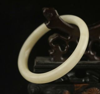 Old China Natural Hetian White Jade Hand - Carved Bracelet Bangle