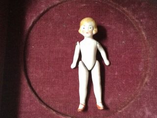 Miniature Wire Jointed Bisque Blonde Doll - Red Shoes 3 - 1/4 Inches - Germany