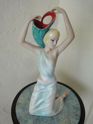 Large Vintage Ronzan Italy Art Deco Woman Porcelain Figure,  16 In