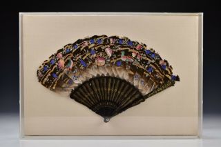 19th Century Hand Painted Chinese Fan With Flowers And Birds
