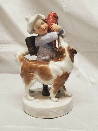 Antique Meissen Porcelain Figure Of Boy With Dog