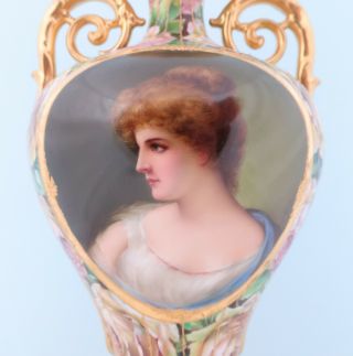 Antique 19thC Large Royal Vienna Hand Painted Signed Portrait Vase Austrian Rose 2