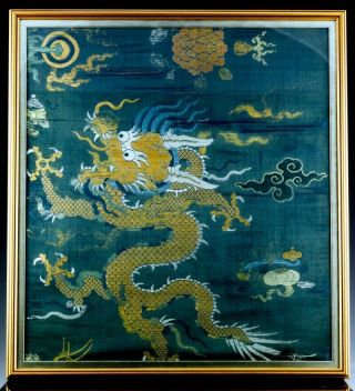 Early Chinese Imperial Gold Thread Dragon Silk Tapestry Panel Ming Qing Dynasty