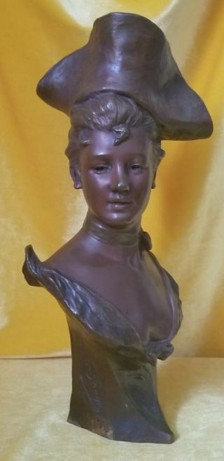 Antique French Art Nouveau " Theresa " Bronze Bust By Georges Van Der Straeten