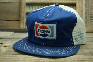 Vintage Pepsi Cola Mesh Snapback Trucker Cap Hat Patch K Brand Made In Usa