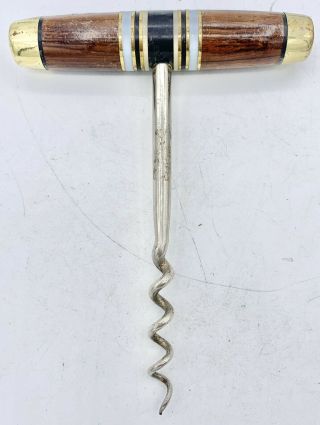 Antique Bakelite Wood Brass Handle Pull Corkscrew