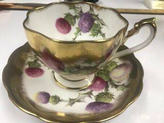 Vintage Queen Anne England Teacup & Saucer Pattern 5075,  Heavy Dark Gold