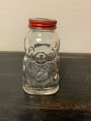 Antique Hazel Atlas Glass Piggy Bank Jar.  " Brother Can You Spare A Dime "