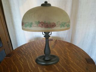 Antique Handel Boudoir Lamp Signed Rare Oval Reverse Painted Shade Arts & Crafts