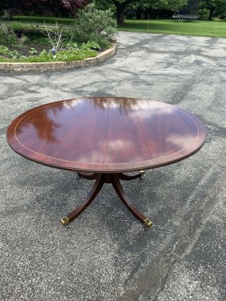 Baker Historic Charleston Banded Mahogany Single Pedestal Oval Dining Table