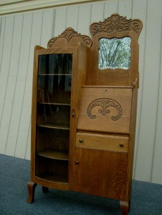 61984 Antique Victorian Oak Side By Side Desk W/ Bookcase