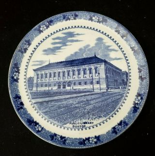 Antique W Adams & Son Blue & White 7 1/2 " Souvenir Plate Boston Public Library