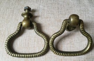 2 Antique Large Solid Brass Heavy Cast Drawer Pulls Handles 3.  5 "