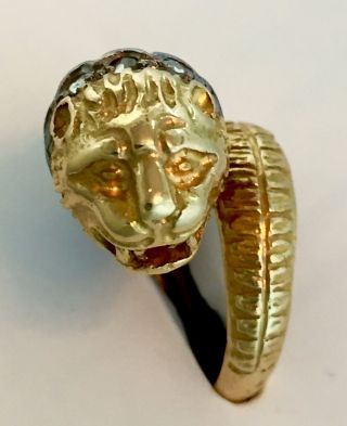 Ladies Vintage Lions Head Bypass Ring 18kt Gold With Diamonds