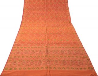 Vintage Indian Saree 100 Pure Silk All Over Woven Antique Craft Sari Fabric