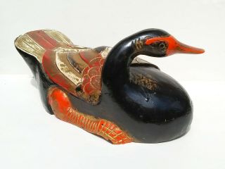 Large Heavy Antique Chinese Carved Wooden Wood Polychrome Gilt Duck Sculpture