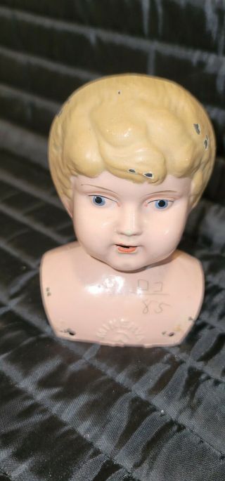 2 1/2 " Antique Tin Metal Doll Vintage Doll Head German Minerva Doll Part