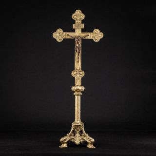 Altar Crucifix | Standing Church Gilt Bronze Cross | Antique Jesus Christ | 26 "