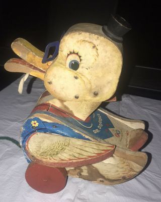 Rare Antique Fisher Price 132 Dr Doodle Duck Pull Toy Wood Vintage 1957