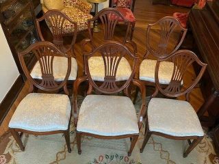 6 Antique Hippelwhite Mahogany Shield Back Dining Room Chairs