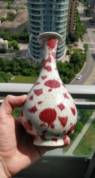 Antique Chinese Porcelain Underglaze Copper Red Flambe Crackle Glazed Vase