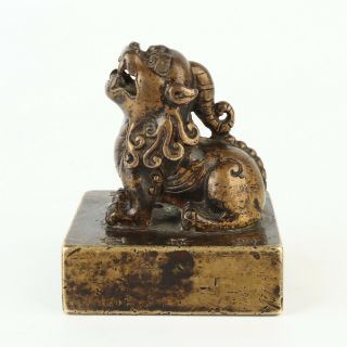 Antique Chinese Gilt Bronze Foo Dog Statue Seal