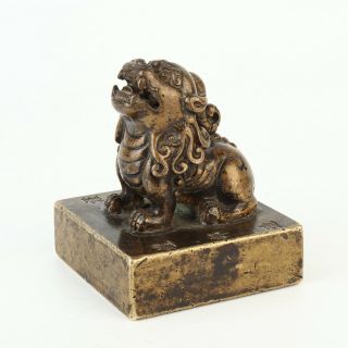 Antique Chinese Gilt Bronze Foo Dog Statue Seal 2