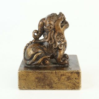 Antique Chinese Gilt Bronze Foo Dog Statue Seal 4
