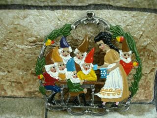 German Vintage Pewter Christmas Ornament Wall Decoration Snow White 7 Dwarfs