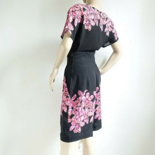 Vintage 2 Piece Silk Skort Dress Black w/ Pink Flowers ? Designer Size 2 3