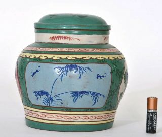 Old Chinese Enamel Yixing ZISHA Cover Vase Tea Caddy Double Happiness Marked 5
