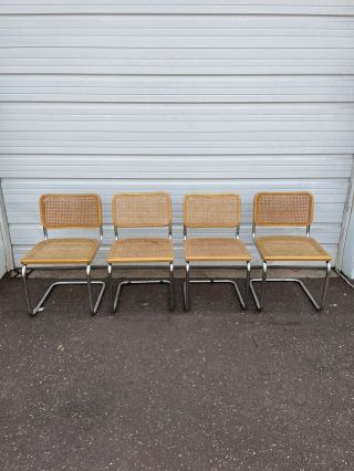Mid Century Modern Marcel Breuer Set 4 Cane Cesca Chrome Dining Chairs