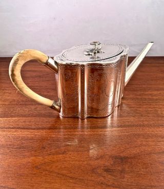 William Turton Georgian English Sterling Silver Bright Cut Teapot: London 1782