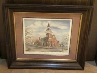 Vintage St Lucas Church Evelyn Steinkuhl Signed Art Picture Evansville Indiana