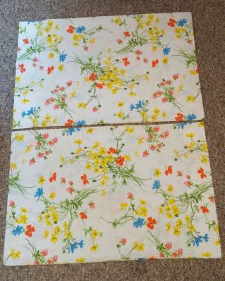 Vintage Floral Standard Size Pillowcase Set Of 2 Yellow,  Blue & Red Flowers