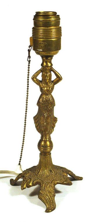 1920s–1930s Vintage Art Deco Brass Table Lamp Woman With Raised Arms