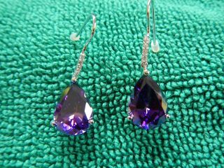 Vintage Sterling Silver Pear Cut Purple Amethyst & White Quartz Earrings
