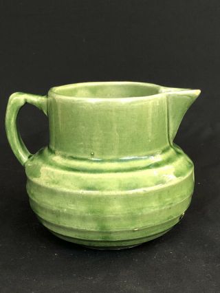 Antique Vintage Mccoy Green Stoneware Pottery Pitcher 5 " H