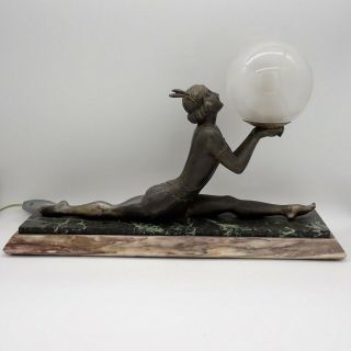 Art Deco Antique Lamp Of Semi Nude Flapper Doing The Splits.